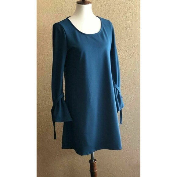 The Vanity Room Teal Long Sleeve Shift Dress Small - Picture 2 of 8